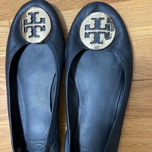 Tory Burch Leather Shoes Reva Black Flats 8.5